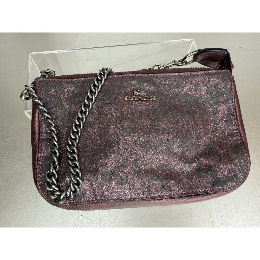 Coach Women's Glitter Purple Pink & Silver Organizer Zipper Wristlet Bag